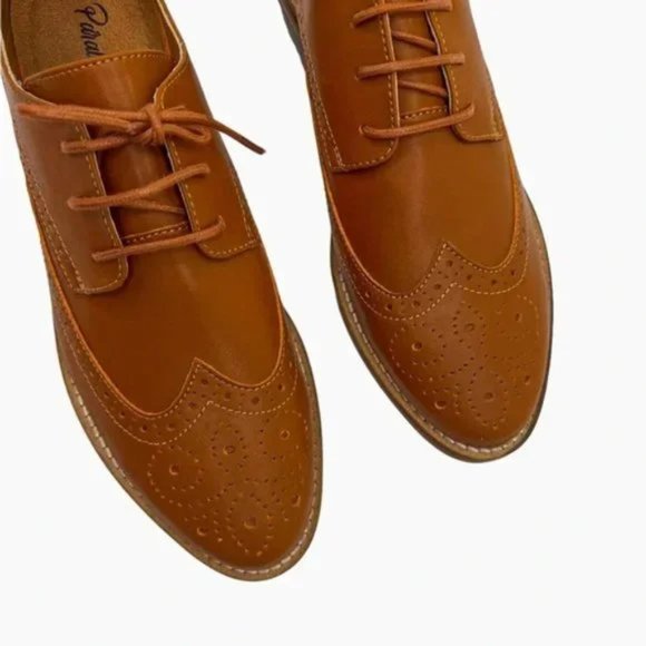 Parallel Shoes NWT Women's Classic Vegan Wingtip Oxford Shoes Brown - Picture 2 of 7